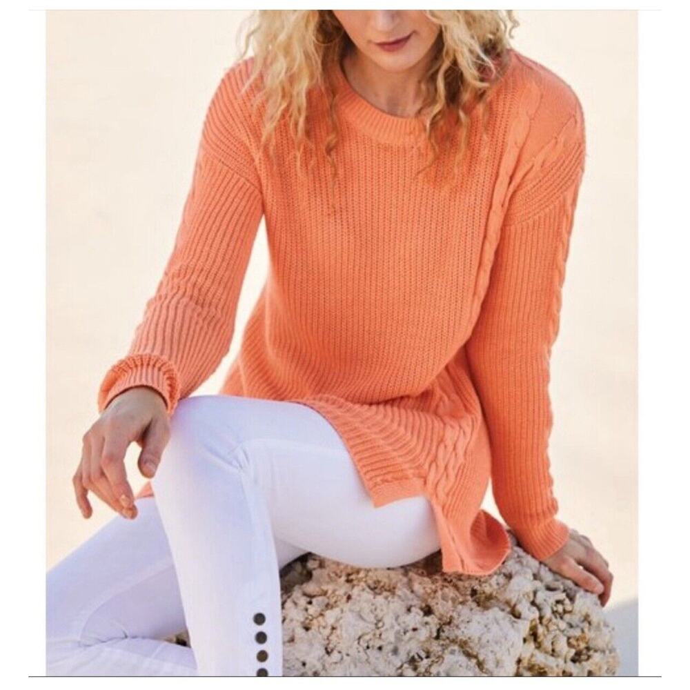 Soft Surroundings Women's Orange Rib Knit Long Sleeve Tunic Sweater Size Medium